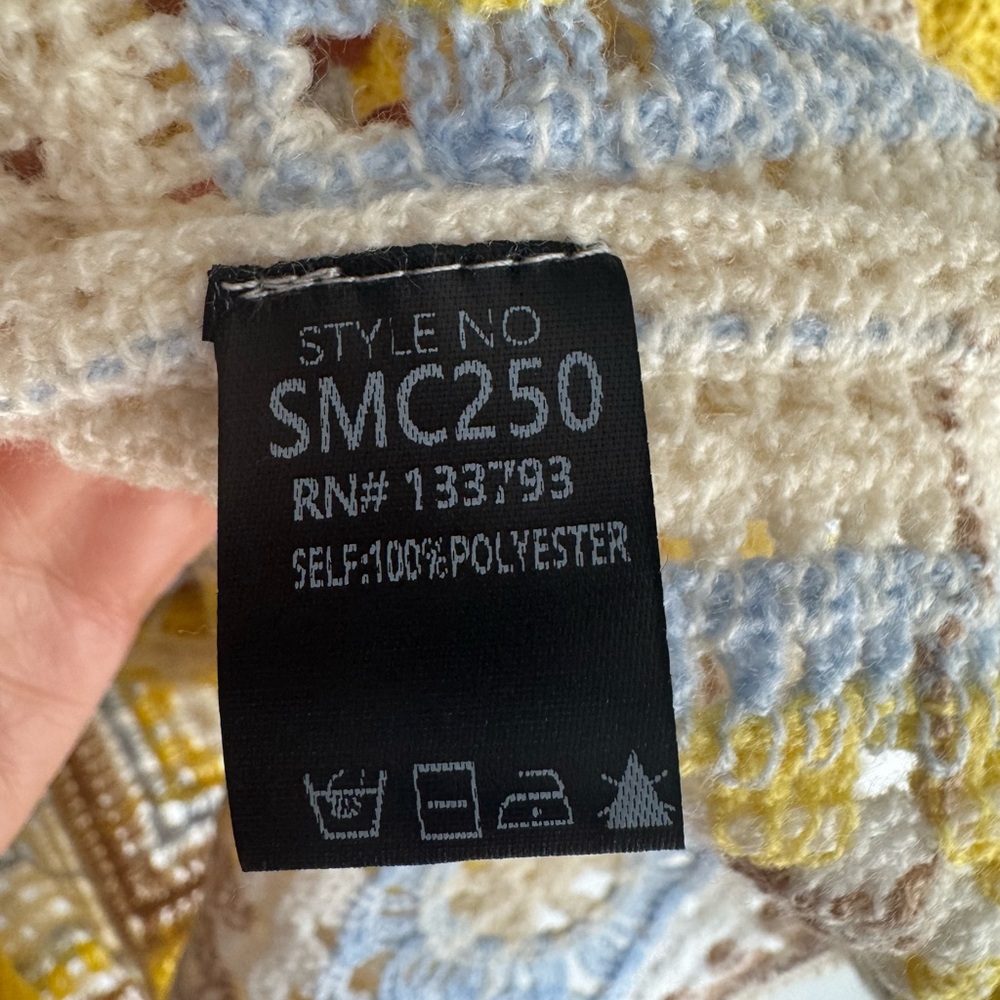 POL Crochet Patchwork Cardigan Sweater - Yellow, Cream & Baby Blue - Picture 9 of 10